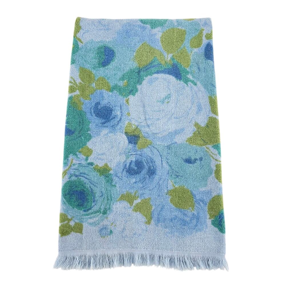 70s Cottagecore Blue Floral Towel 1970s Vintage Monticello Cannon